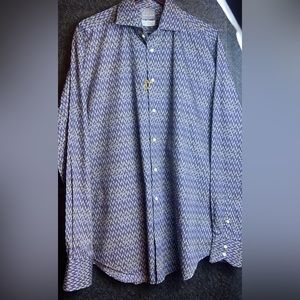 Thomas Dean Men's Size XL 100% Cotton Gray Geometric Long Sleeve Shirt
